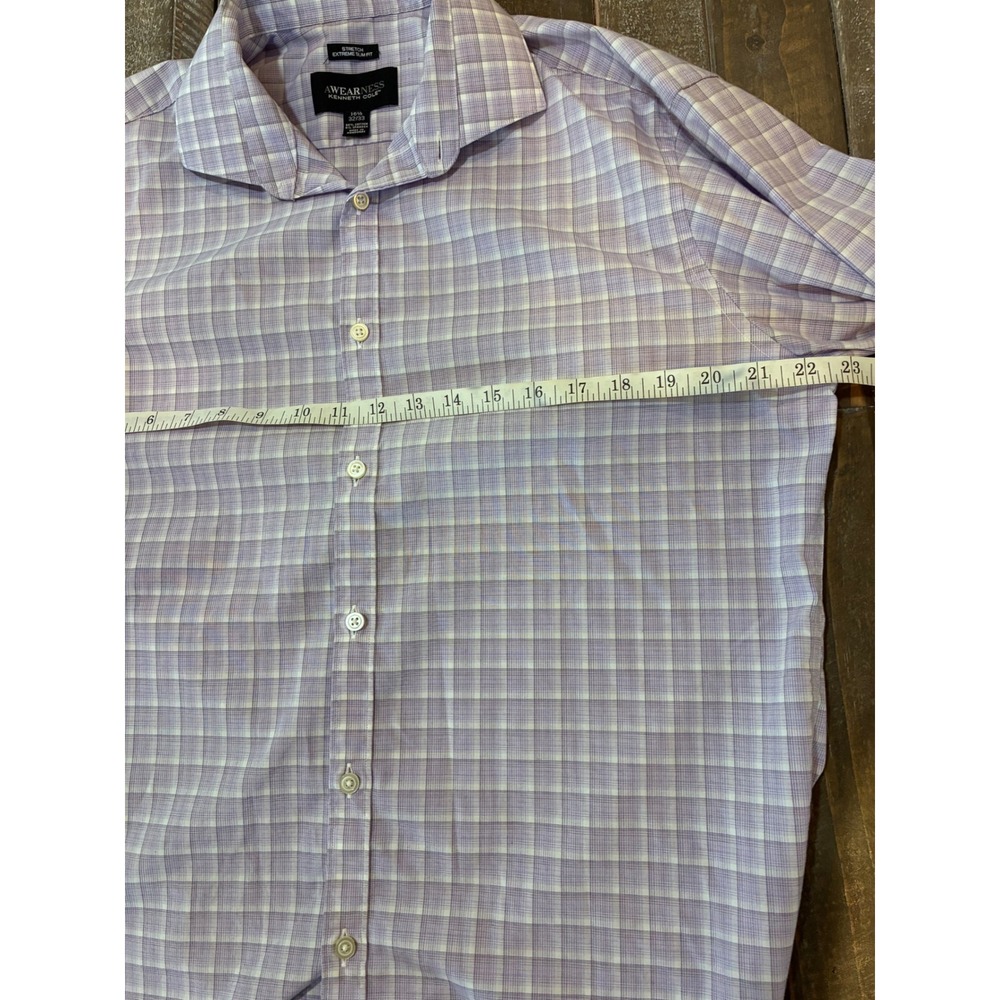 Awearness Kenneth Cole Mens Slim Fit Stretch‎ Shirt Purple Plaid  16.5 32/33 - Picture 5 of 6